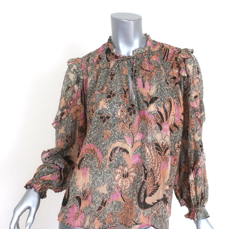 Ulla Johnson Blouse Lara Birds of Paradise Print Silk Size 2 Long Sleeve Top