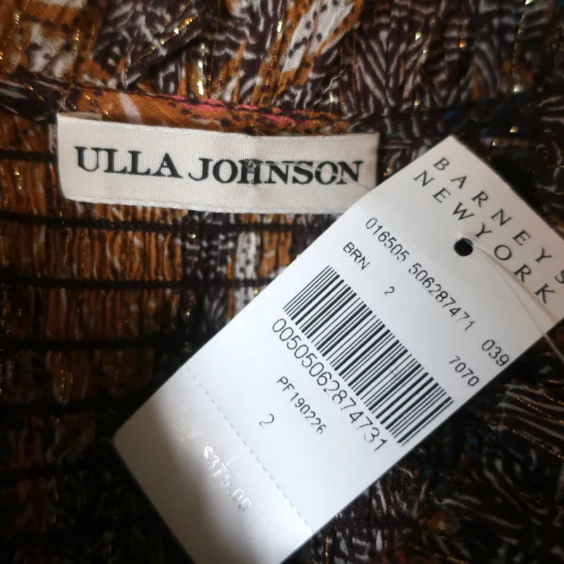 Ulla Johnson Blouse Lara Brown Printed Silk Size 2 Long Sleeve Top NEW