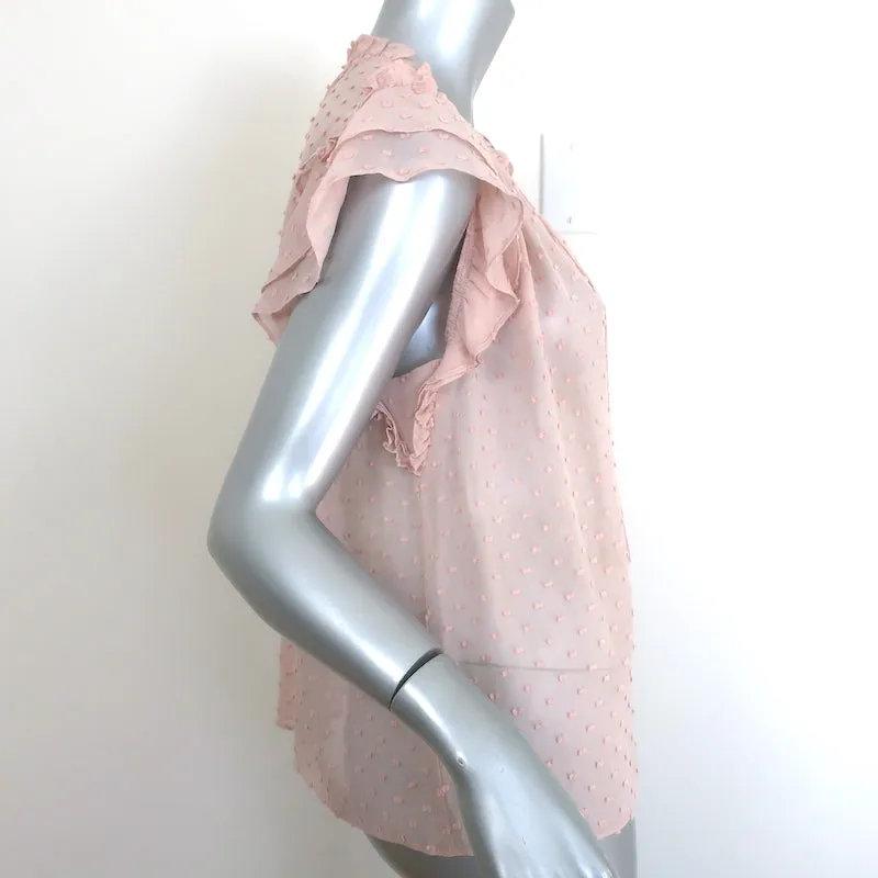 Ulla Johnson Reine Tassel Top Dusty Rose Swiss Dot Size 2 Flutter Sleeve Blouse
