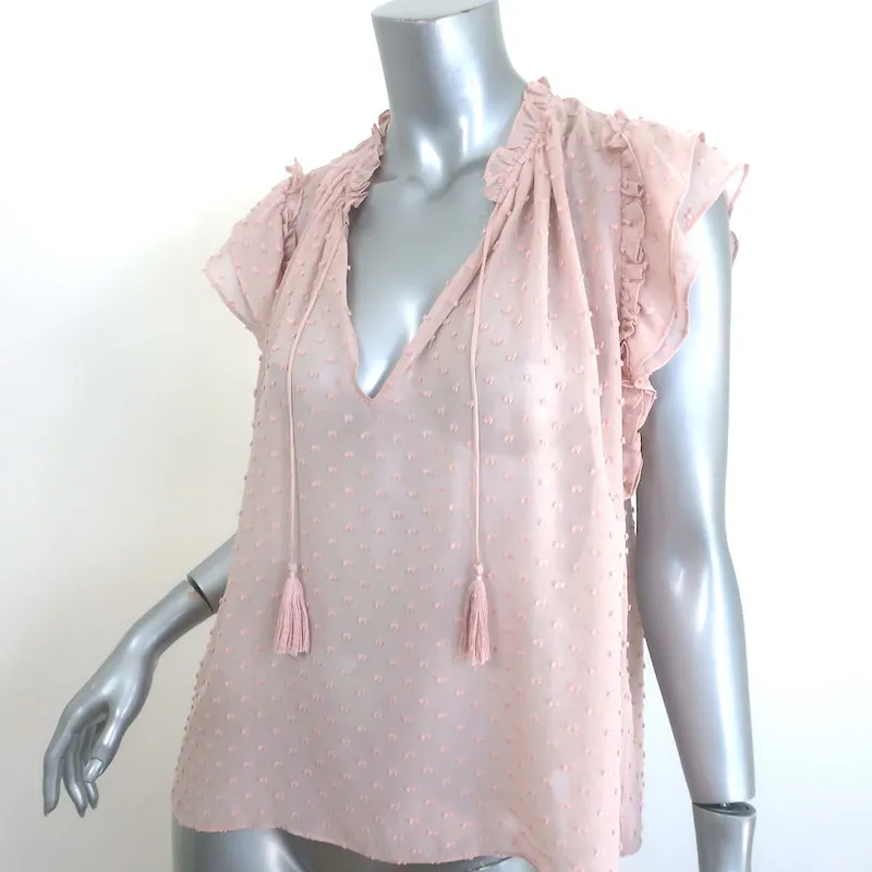Ulla Johnson Reine Tassel Top Dusty Rose Swiss Dot Size 2 Flutter Sleeve Blouse