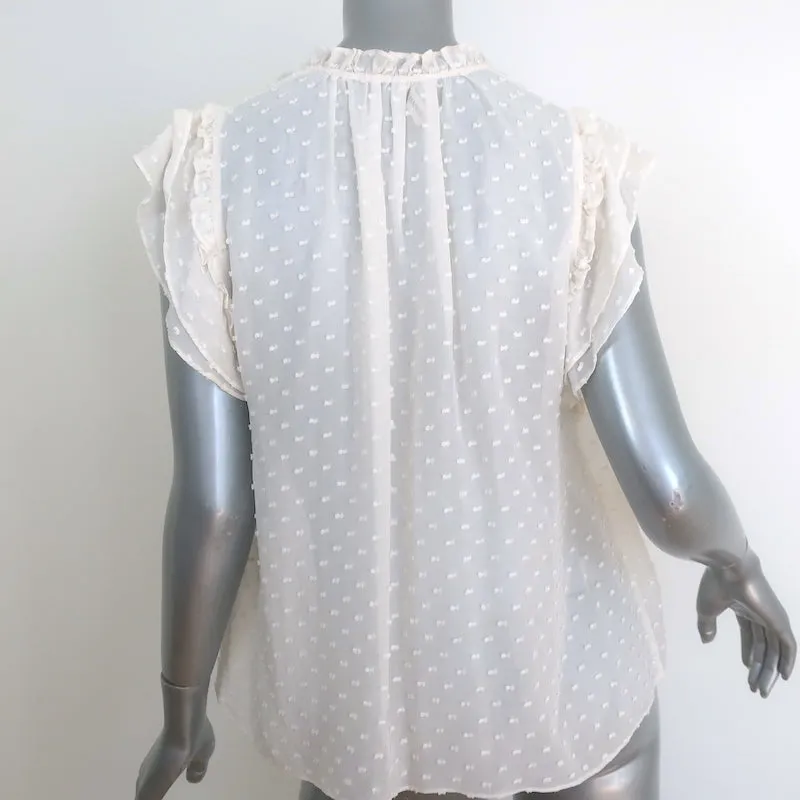 Ulla Johnson Reine Tassel Top Ivory Swiss Dot Chiffon Size 6 Cap Sleeve Blouse