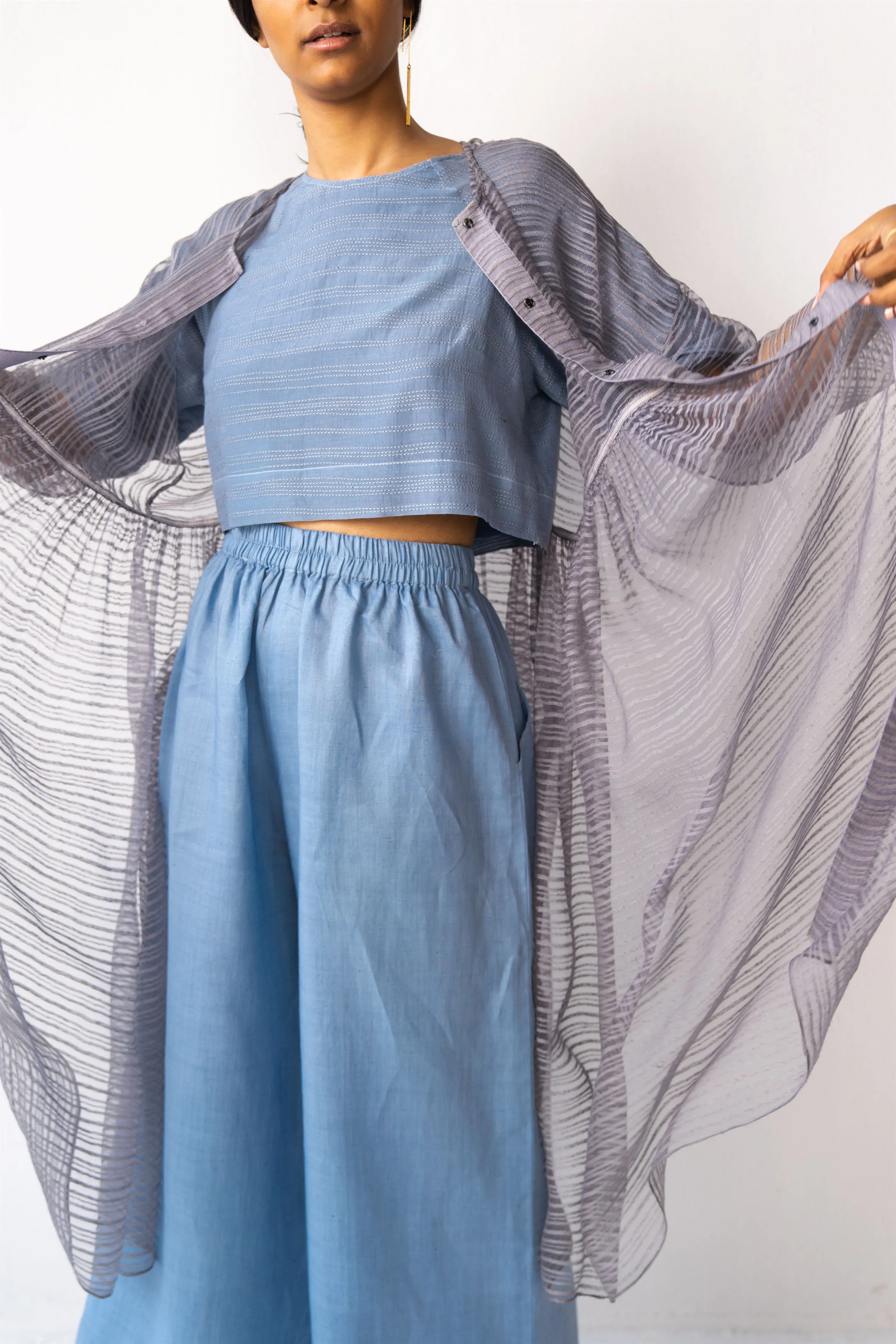 Urvashi Kaur   -   Tranquil Blue Format Top Stitch Line Details