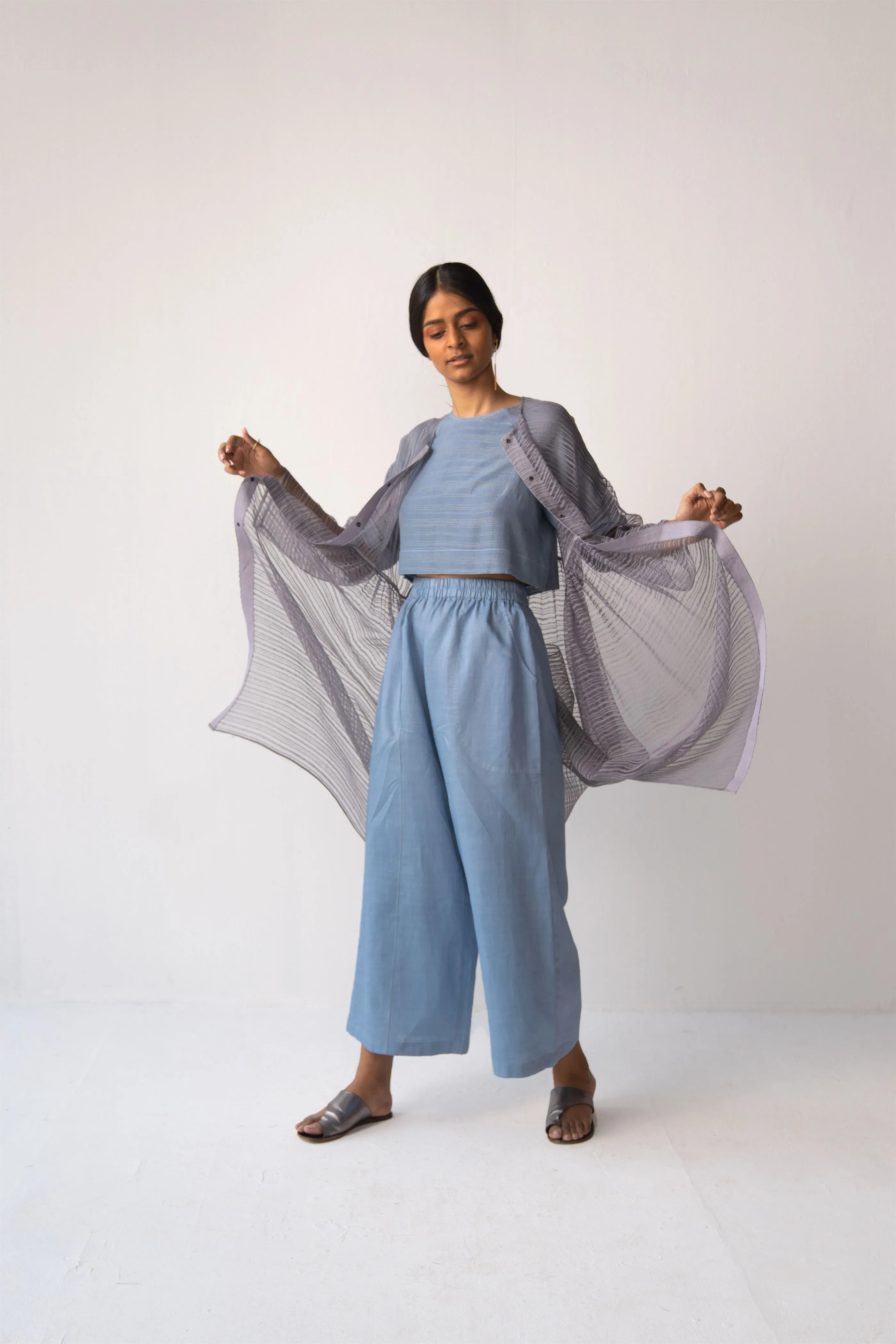 Urvashi Kaur   -   Tranquil Blue Format Top Stitch Line Details