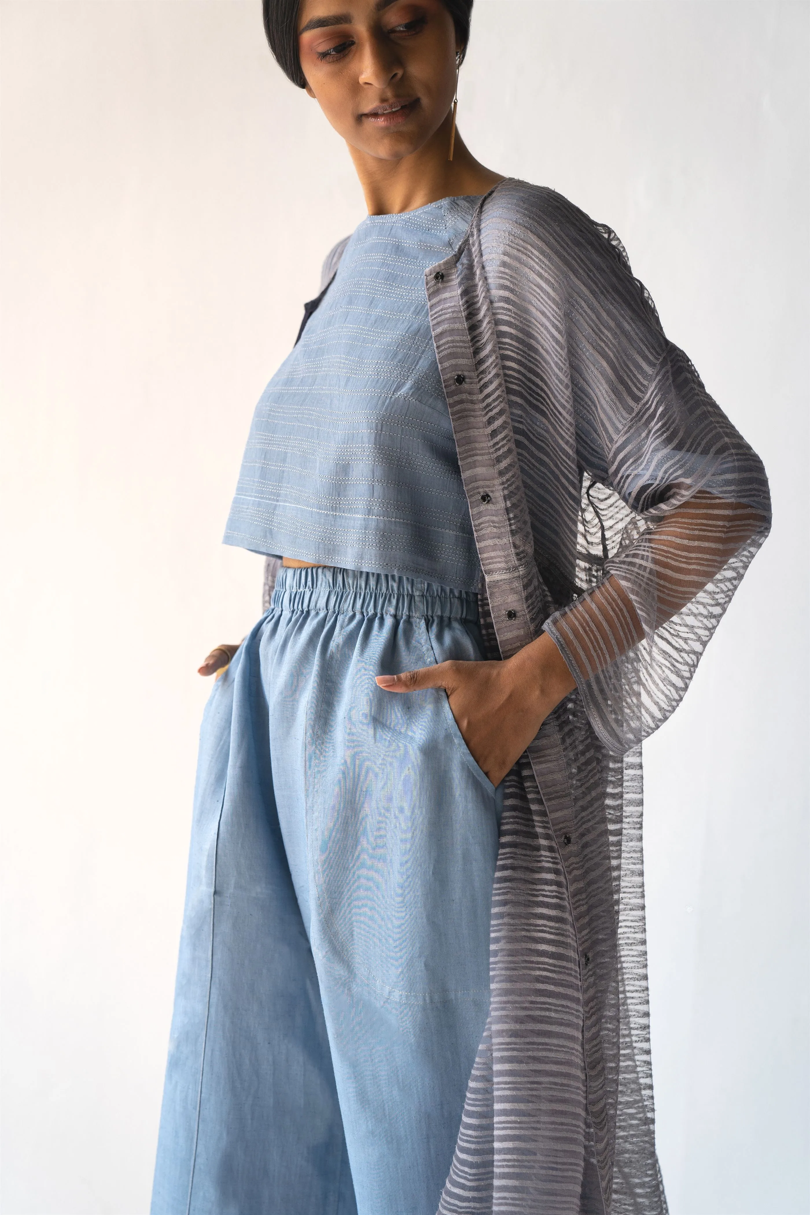 Urvashi Kaur   -   Tranquil Blue Format Top Stitch Line Details