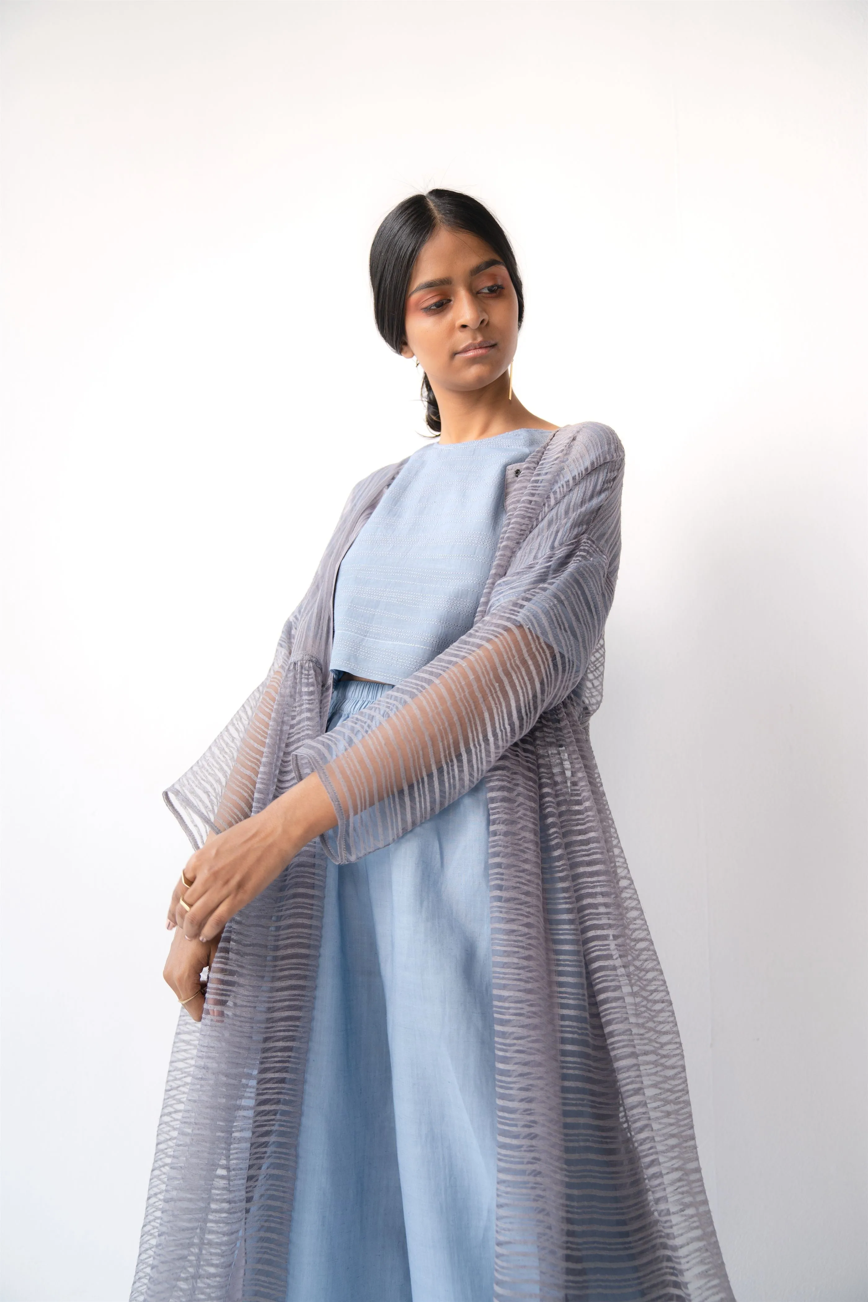 Urvashi Kaur   -   Tranquil Blue Format Top Stitch Line Details