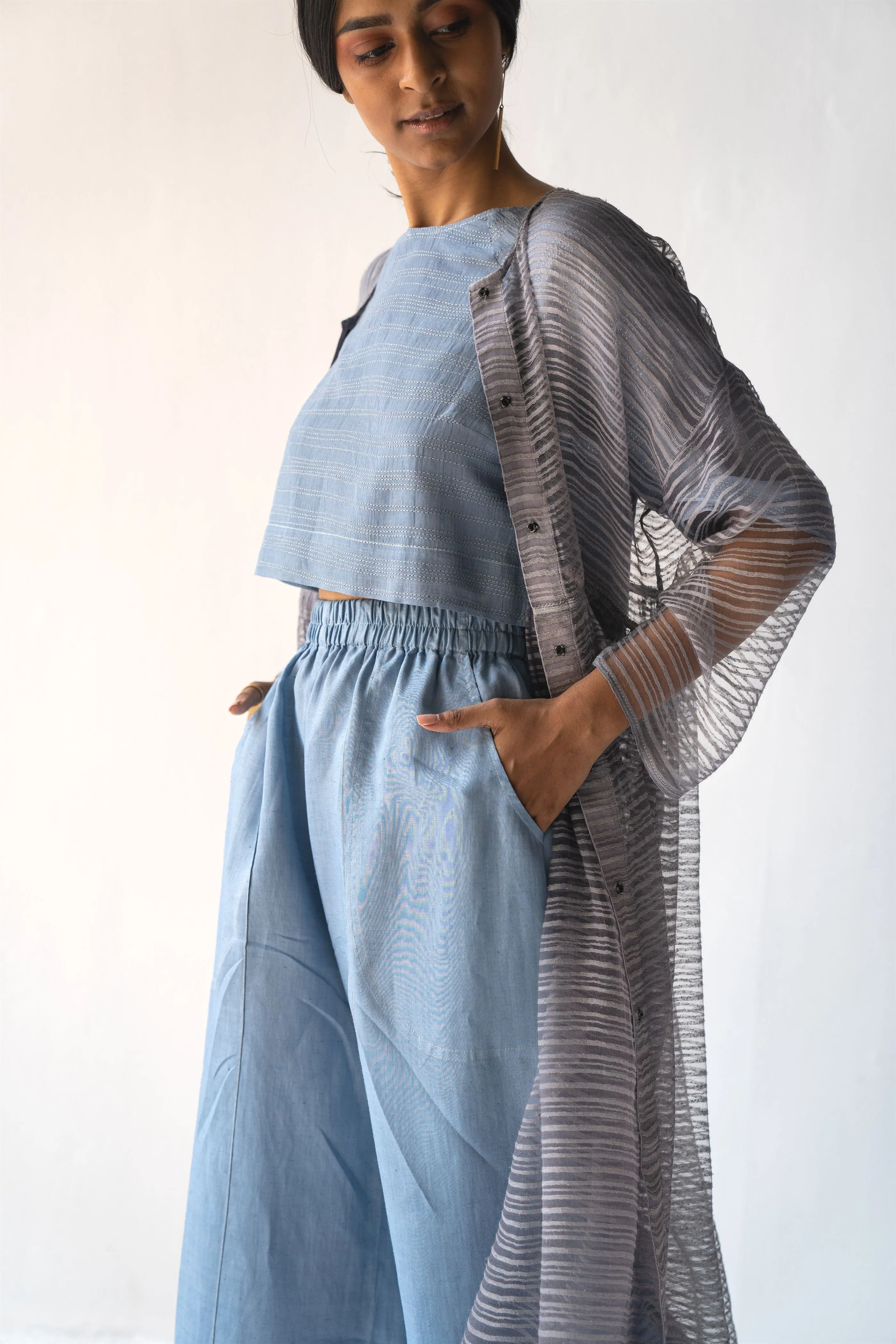 Urvashi Kaur   -   Tranquil Blue Format Top Stitch Line Details