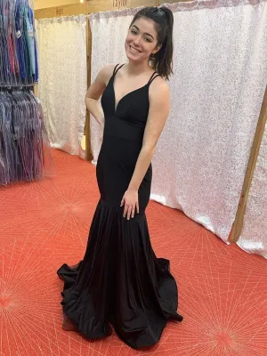 V Neck Mermaid Black Long Prom, Mermaid Black Formal, Black Evening, Party