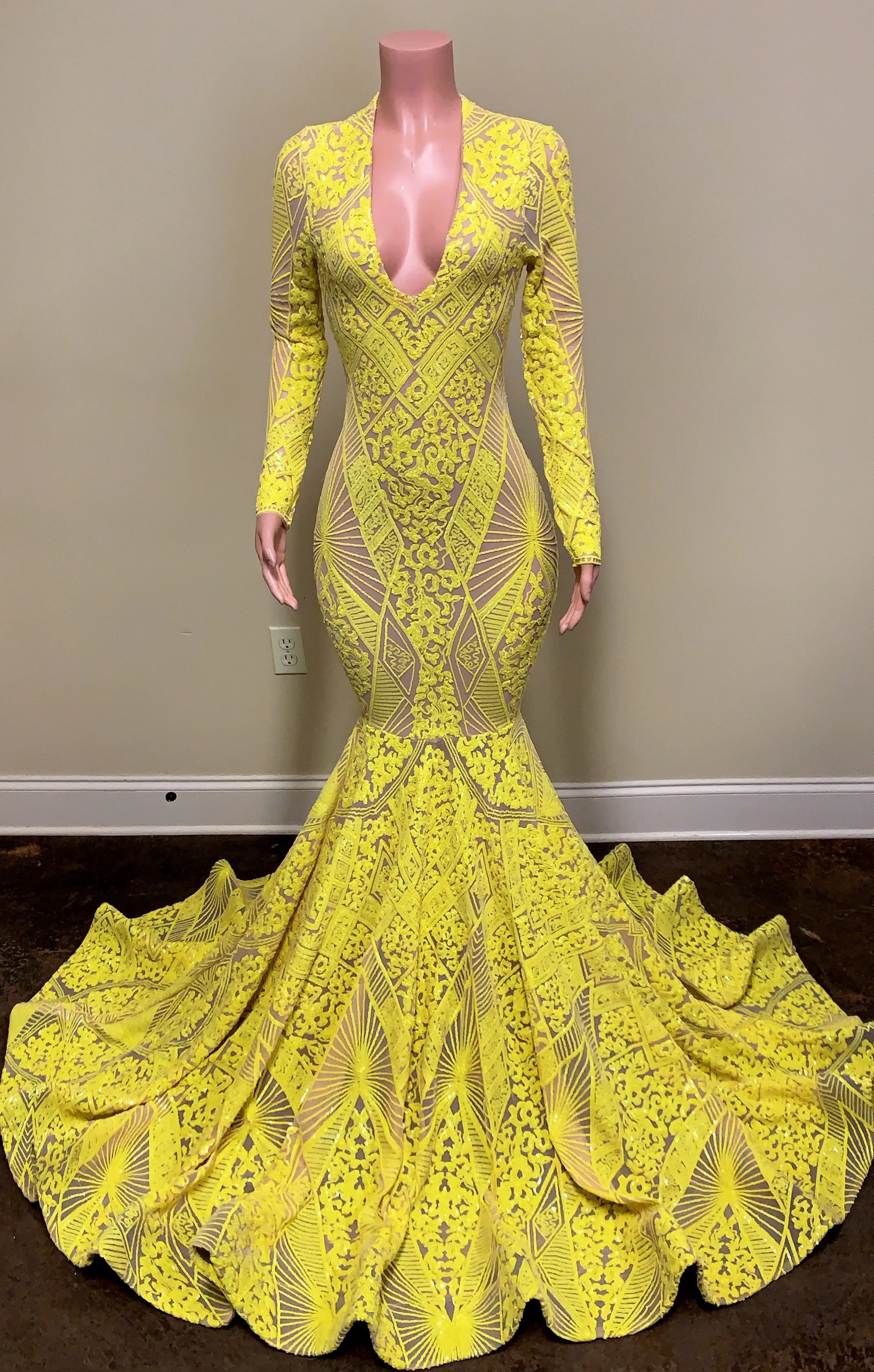 V Neck Sequin Mermaid Gown