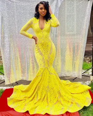 V Neck Sequin Mermaid Gown