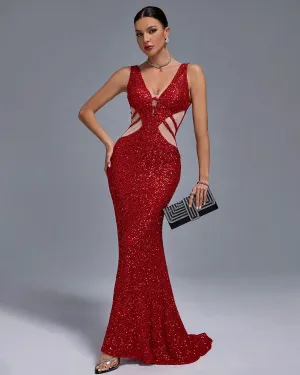 V Neck Sequins Mermaid Dress