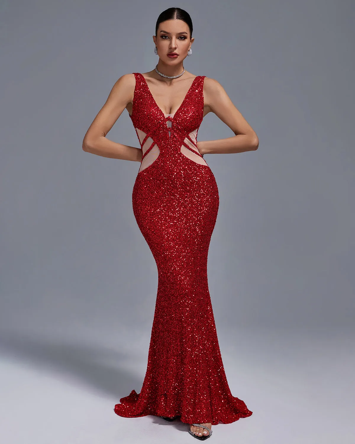 V Neck Sequins Mermaid Dress