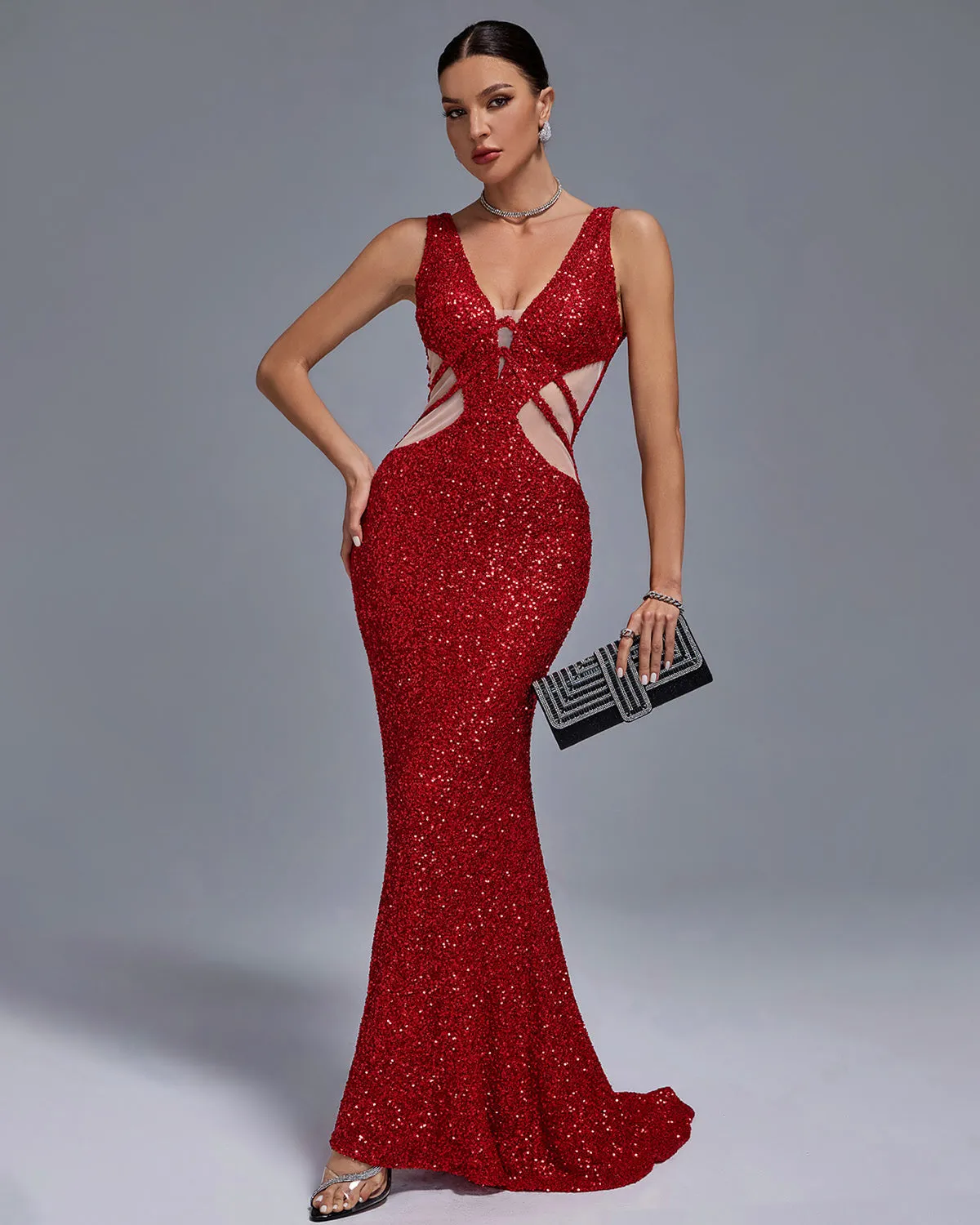 V Neck Sequins Mermaid Dress