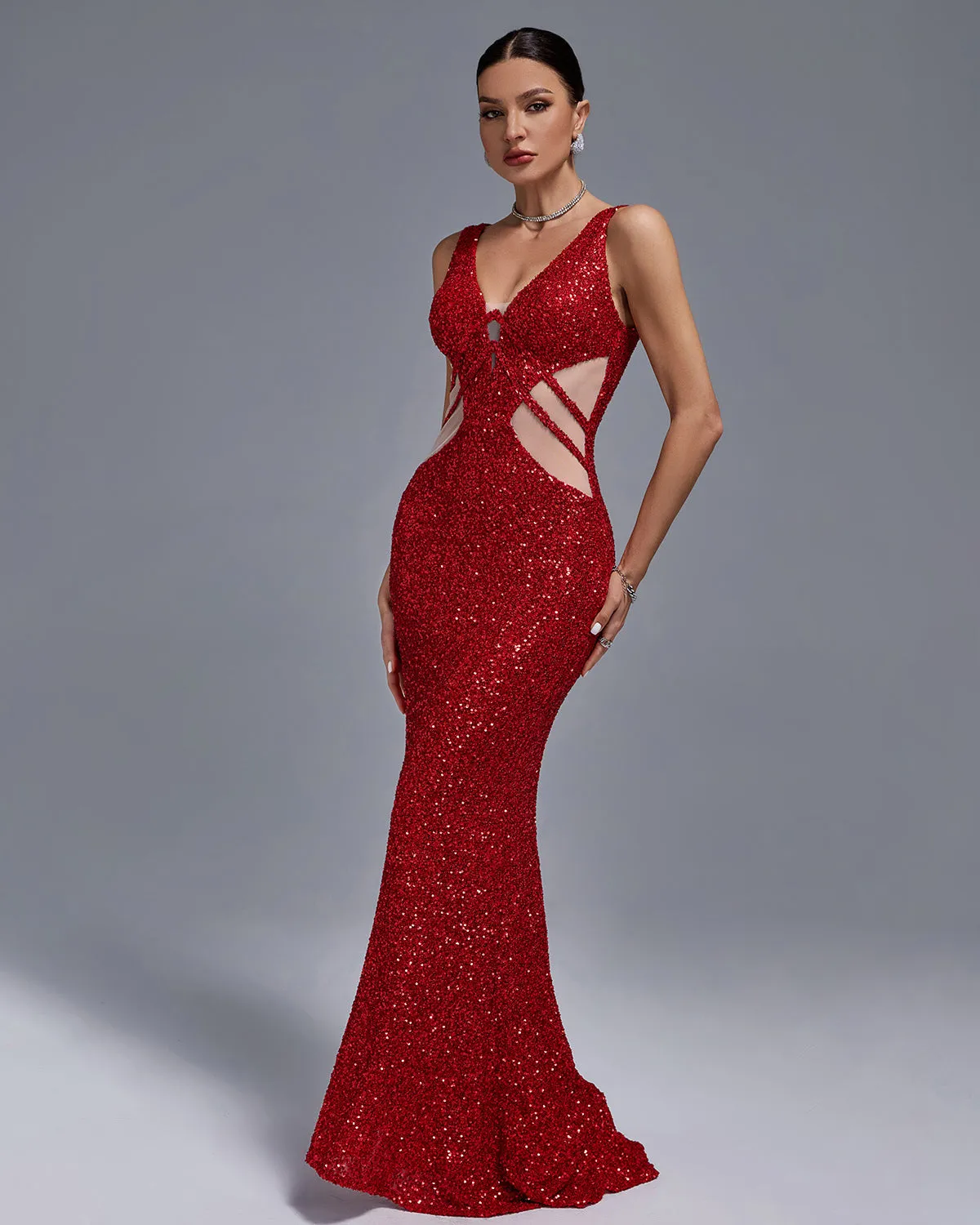 V Neck Sequins Mermaid Dress