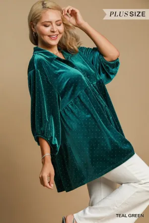 Vance Velvet Collared Tunic Dress - Teal Green