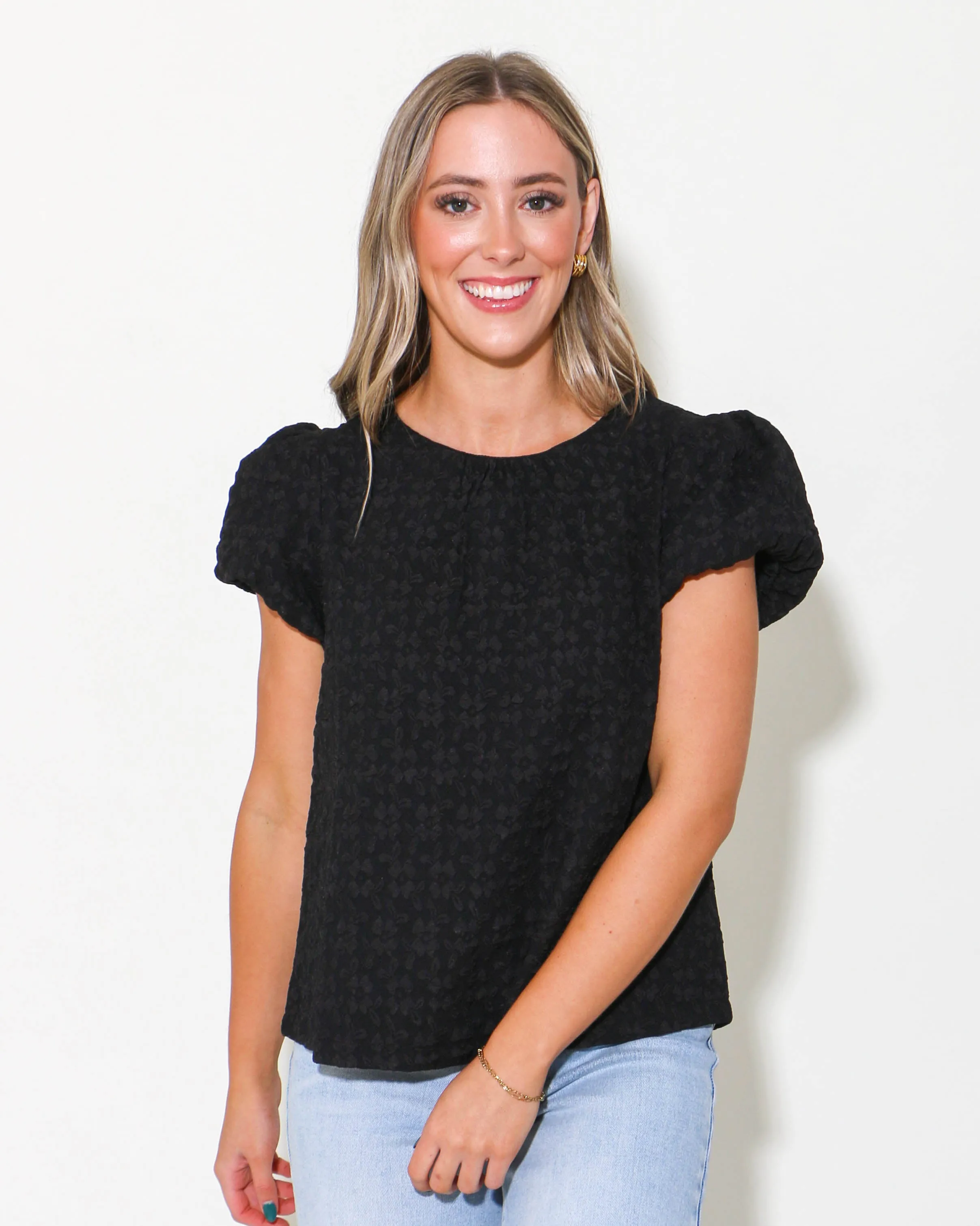 Velvet Bow And Back Zipper Detailed Top in Black