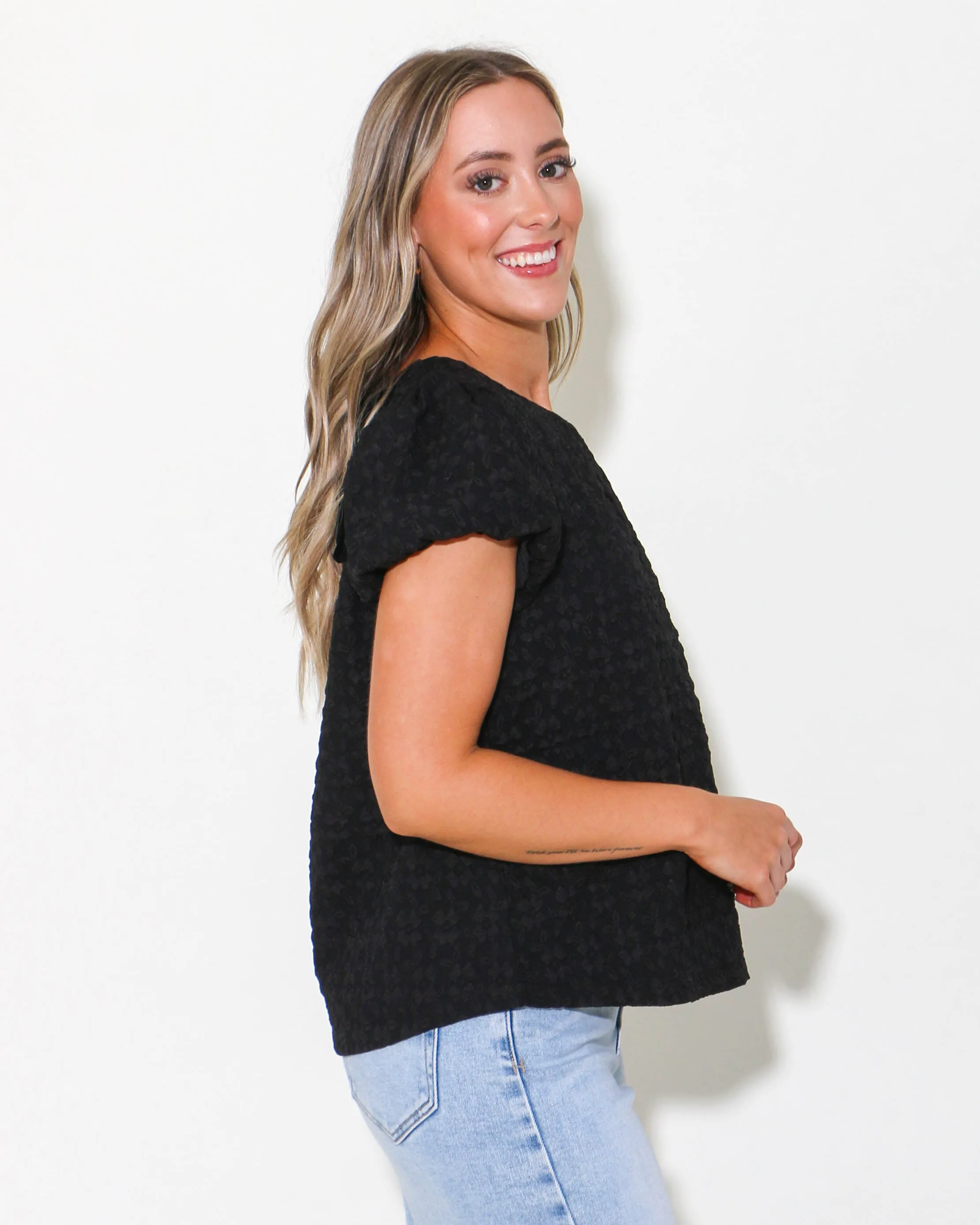Velvet Bow And Back Zipper Detailed Top in Black