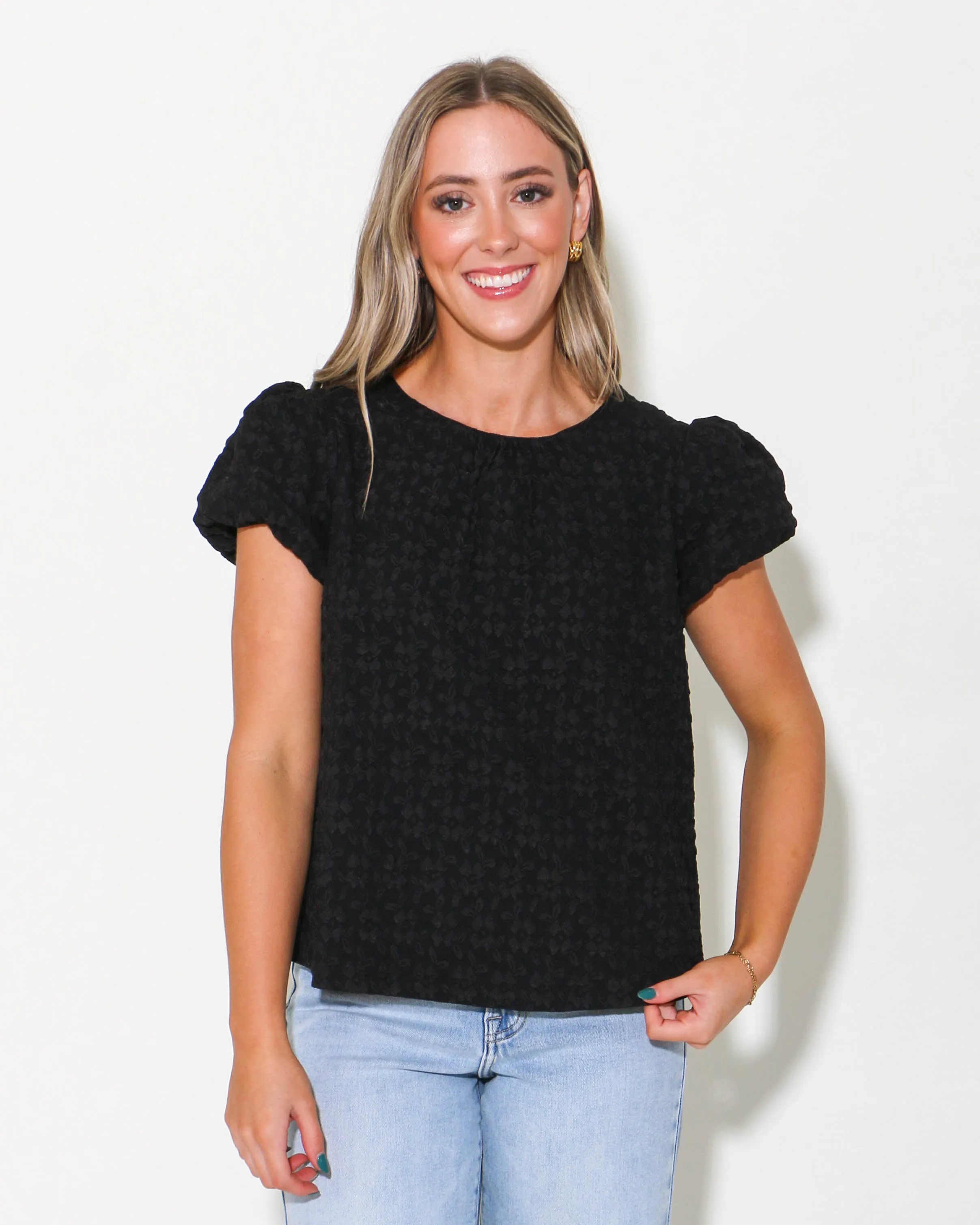 Velvet Bow And Back Zipper Detailed Top in Black