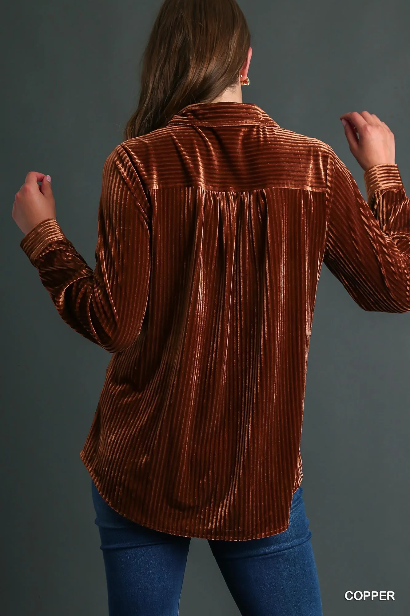 Velvet Collared Top By Umgee