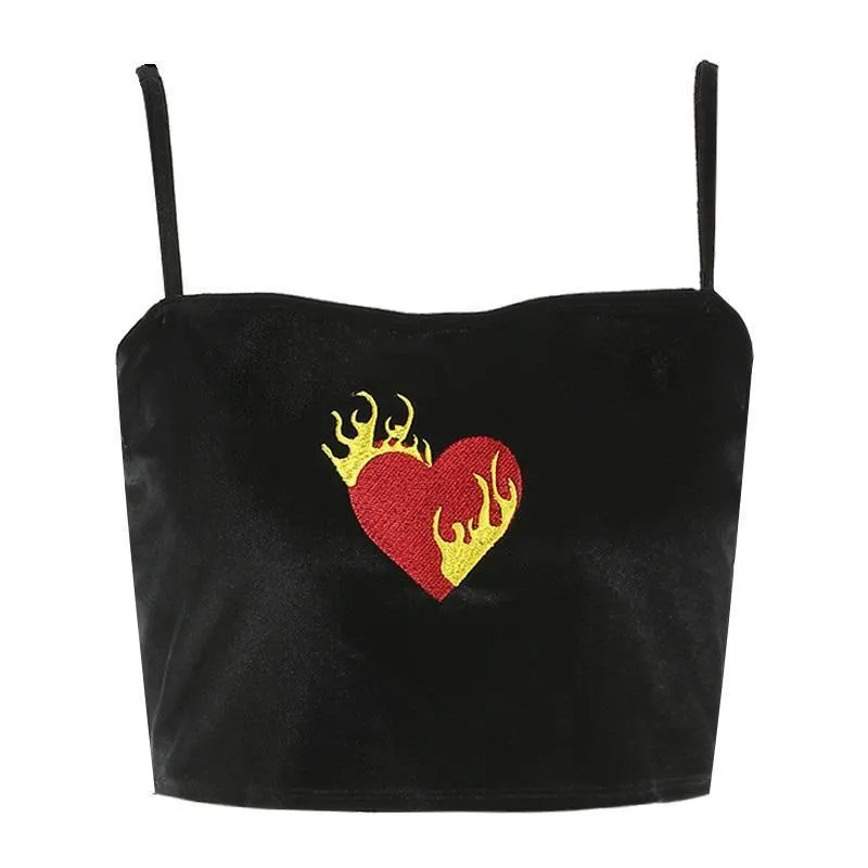 Velvet Embroidery Crop Tank Top