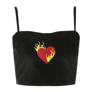 Velvet Embroidery Crop Tank Top