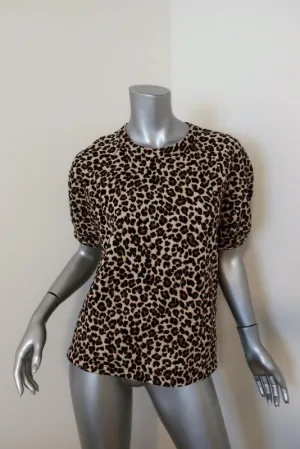 Velvet Graham & Spencer Puff Sleeve Top Ashlyn Leopard Print Fleece Size Small