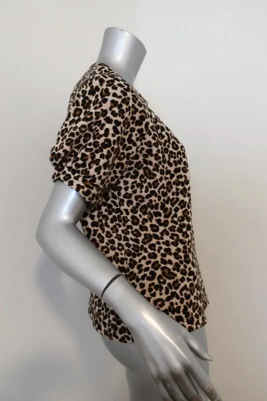 Velvet Graham & Spencer Puff Sleeve Top Ashlyn Leopard Print Fleece Size Small