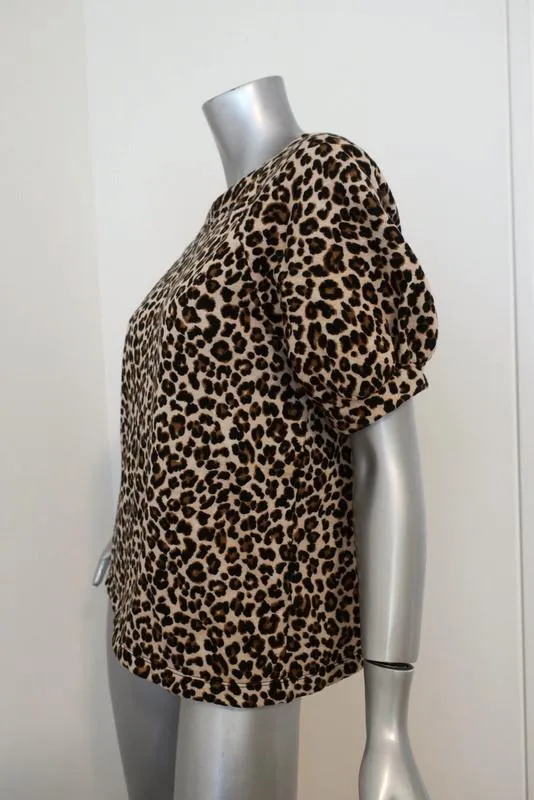 Velvet Graham & Spencer Puff Sleeve Top Ashlyn Leopard Print Fleece Size Small