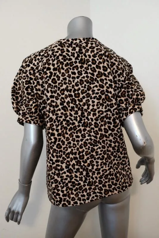 Velvet Graham & Spencer Puff Sleeve Top Ashlyn Leopard Print Fleece Size Small