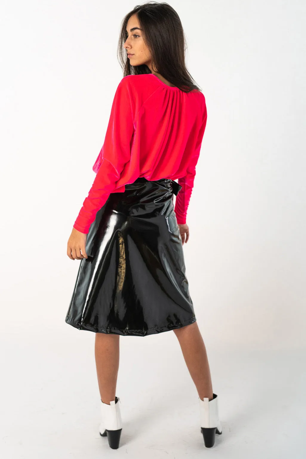 Velvet Grecian Top - Current Pink