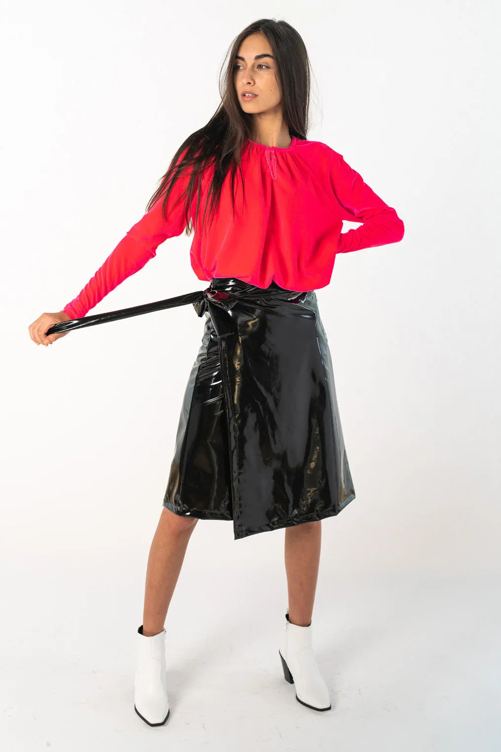 Velvet Grecian Top - Current Pink