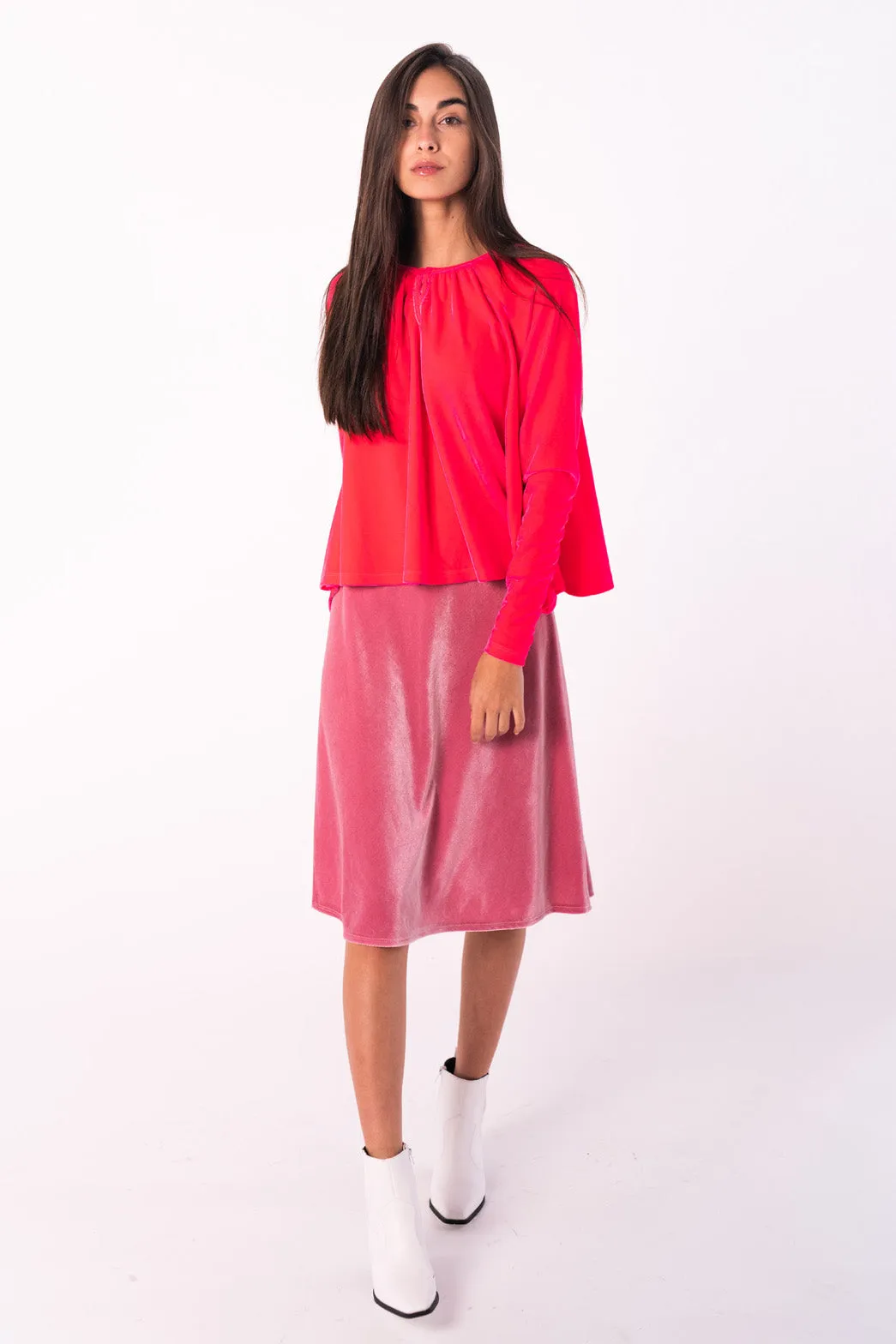 Velvet Grecian Top - Current Pink