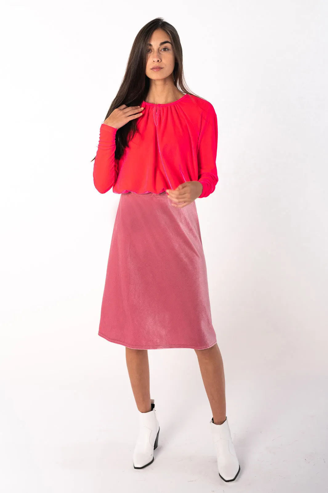 Velvet Grecian Top - Current Pink