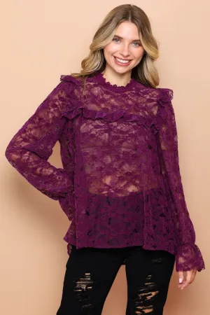 Velvet Laced Top In Wine Color