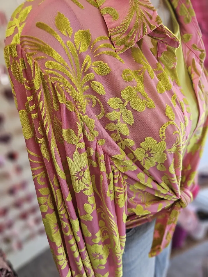 Velvet Pattern Long Slv Button Down Shirt