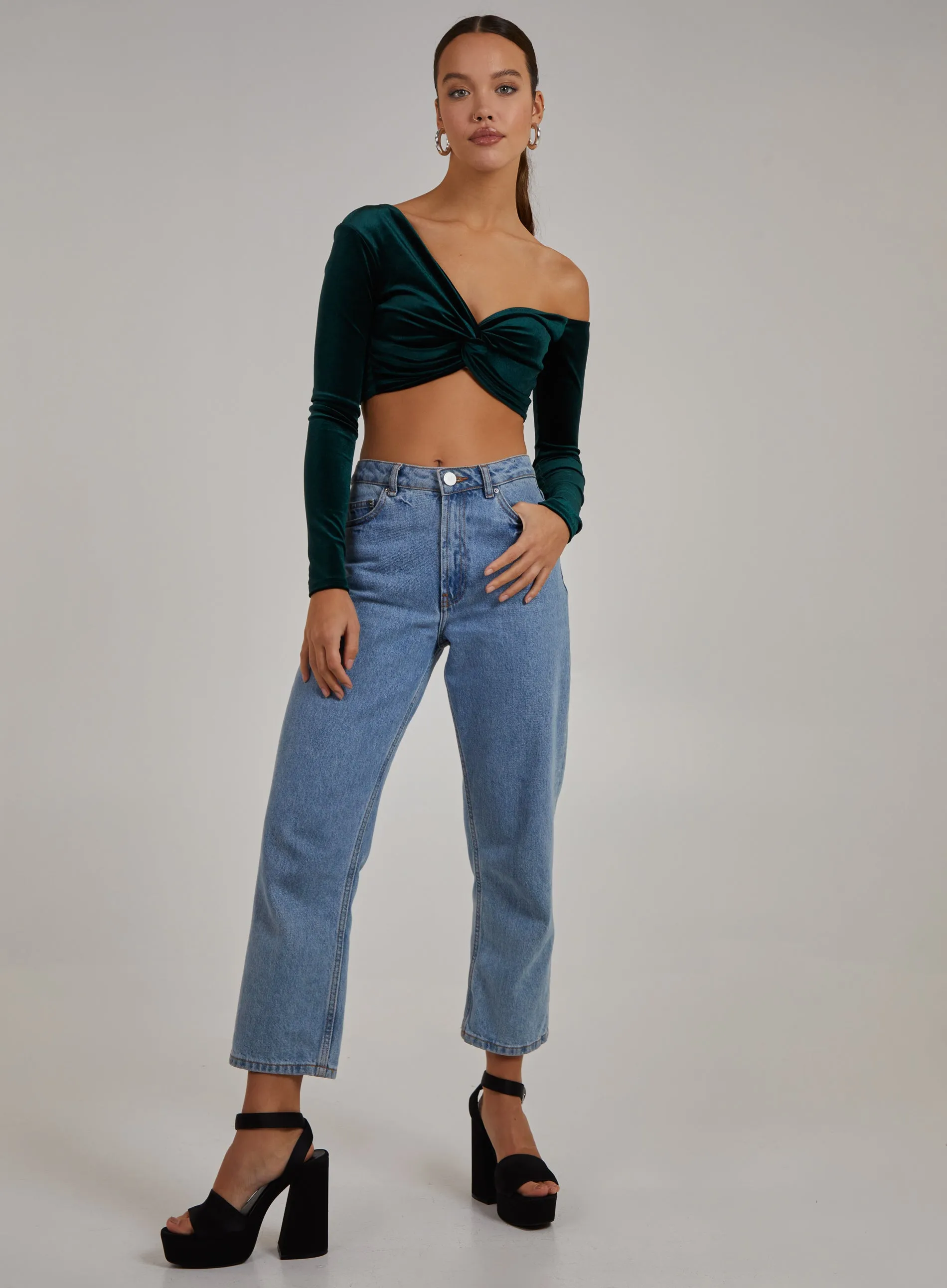 Velvet Twist Front One Shoulder Top