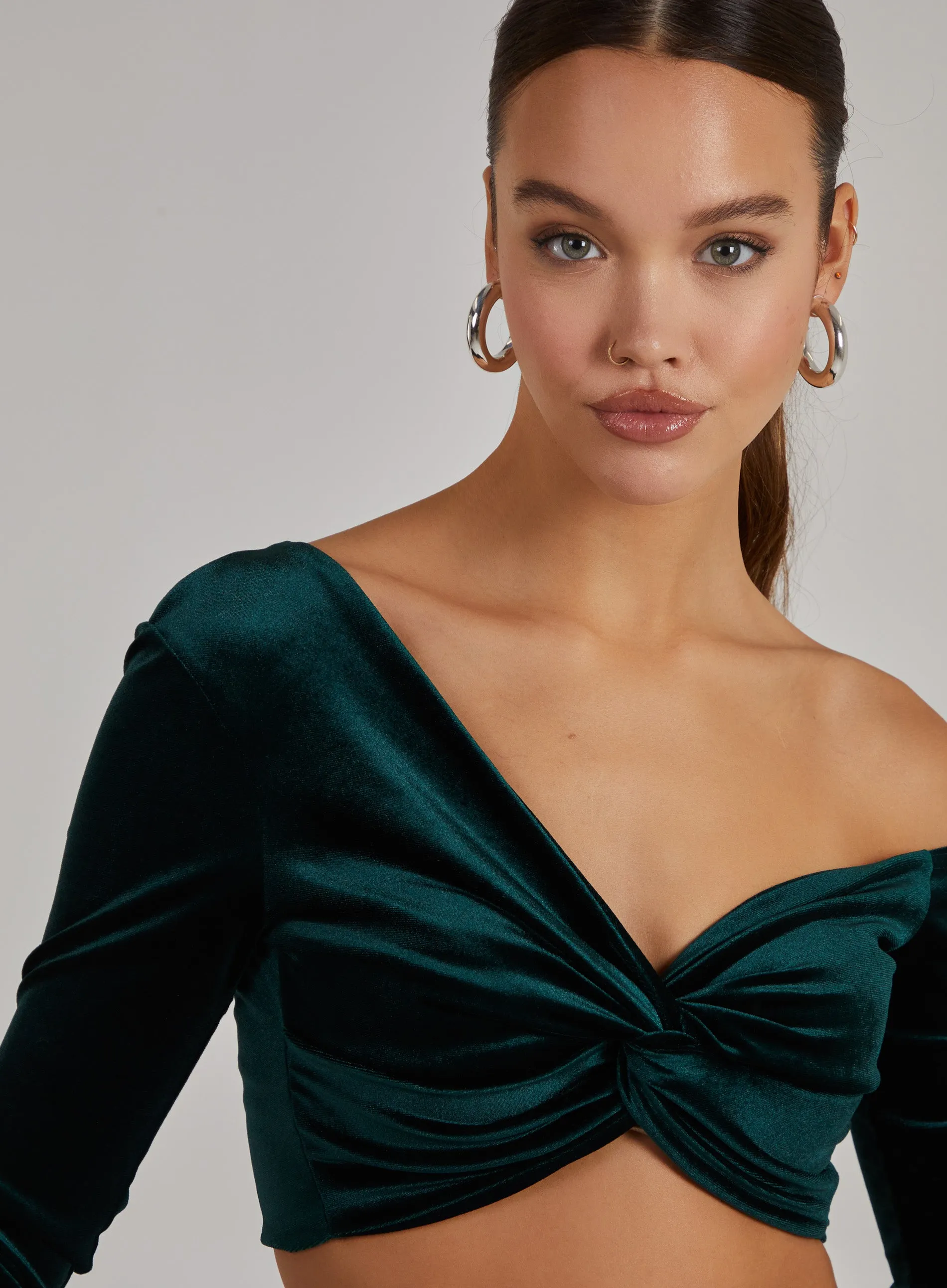 Velvet Twist Front One Shoulder Top