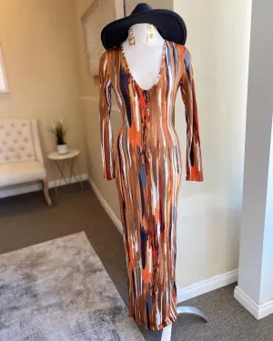 Venechia Print Deep V Pencil Dress