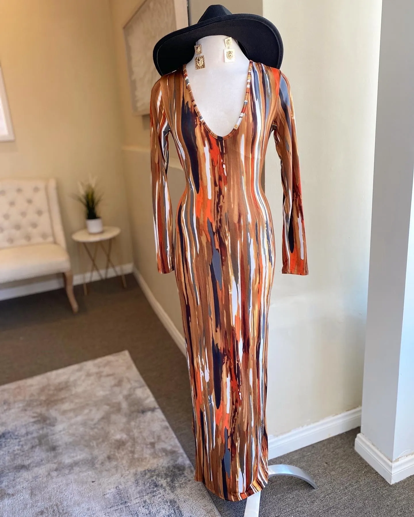 Venechia Print Deep V Pencil Dress