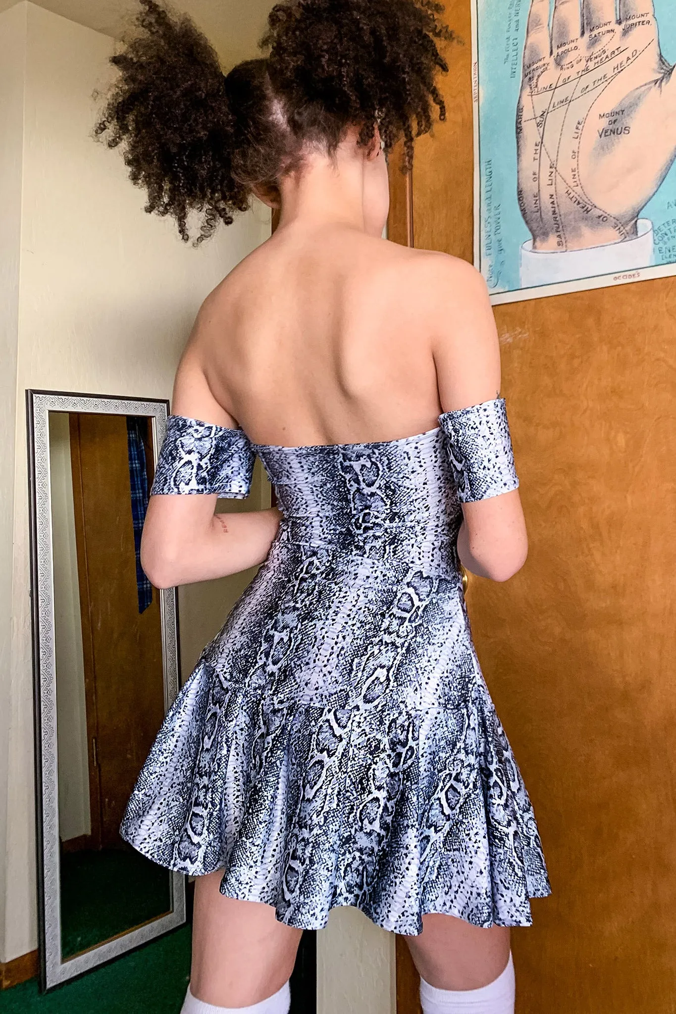 Venom Snakeskin Off Shoulder Skater Dress