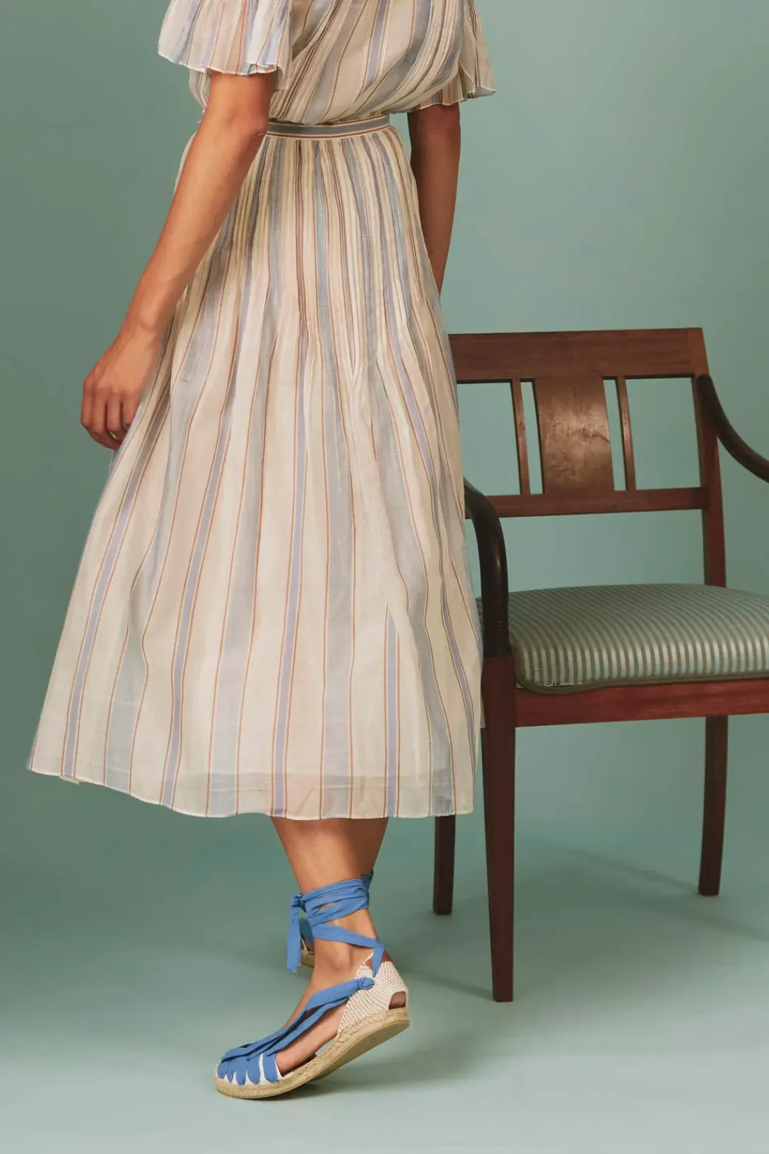 Verde Skirt Chanderi Stripes | Lavender