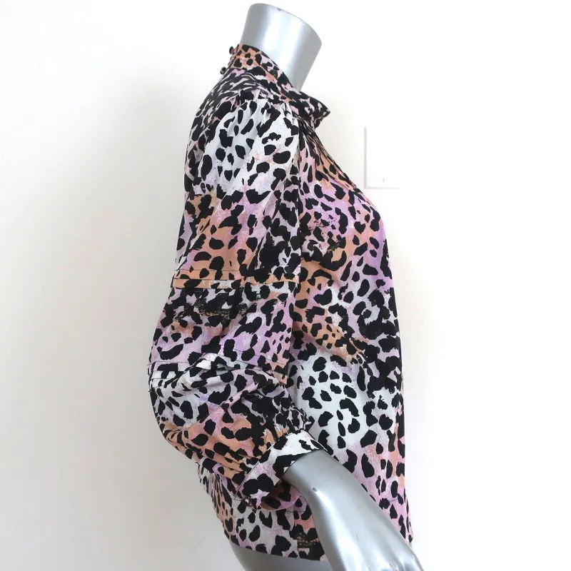 Veronica Beard Top Lety Leopard Print Stretch Silk Size 8 Mock Neck Blouse