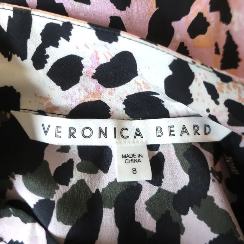 Veronica Beard Top Lety Leopard Print Stretch Silk Size 8 Mock Neck Blouse