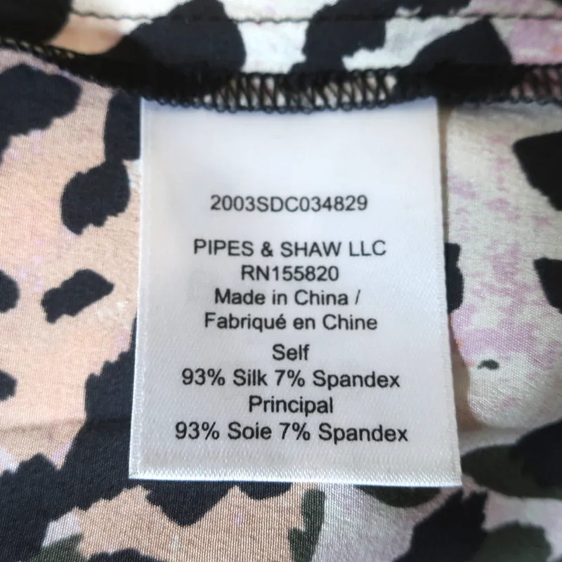 Veronica Beard Top Lety Leopard Print Stretch Silk Size 8 Mock Neck Blouse