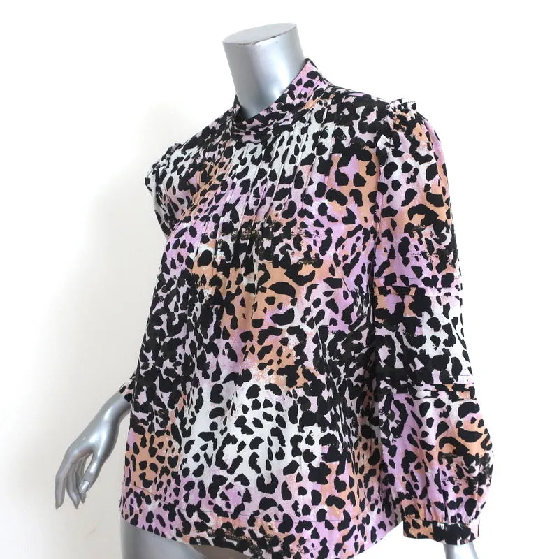 Veronica Beard Top Lety Leopard Print Stretch Silk Size 8 Mock Neck Blouse