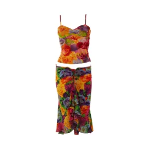 Versace Multicolor Floral Print Skirt Set