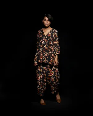 Viam   I   Black Floral Hand Printed Top