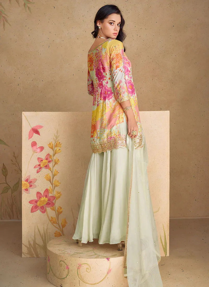 Vibrant White Multicolor Floral Sharara Style Suit