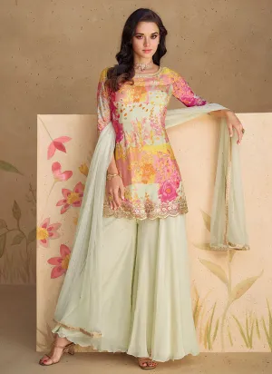 Vibrant White Multicolor Floral Sharara Style Suit