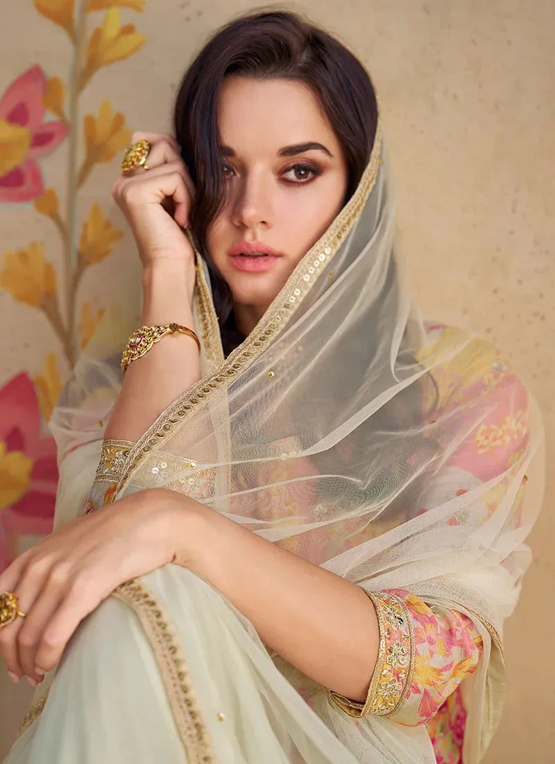 Vibrant White Multicolor Floral Sharara Style Suit