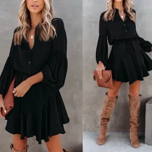 VICI Black Bubbly Satin Adjustable Balloon Sleeve Mini Dress Size Small.
